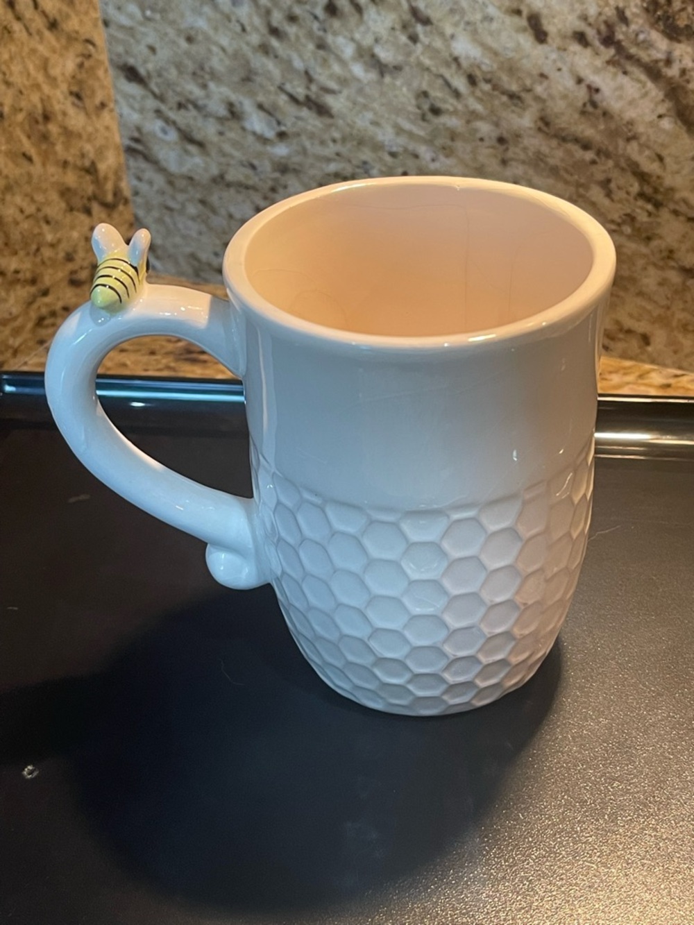 White Ceramic 'Happy' Honeycomb Bee Accent Mug - Picture 2 of 4